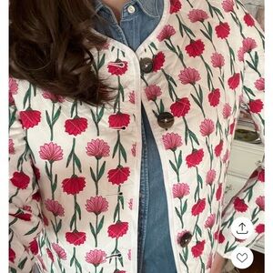 J. Crew Floral Quilted Jacket - Pink & Red on White Lined